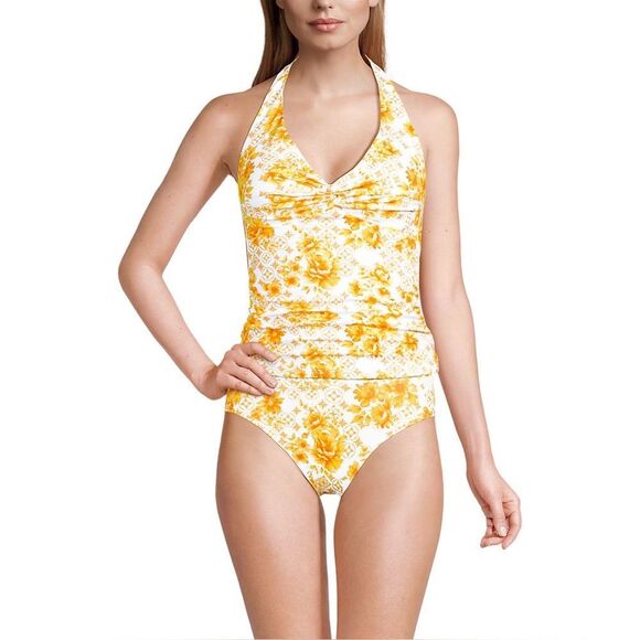 Land's End chlorine resist halter twist tankini swim top white meadow floral var - Picture 7 of 8